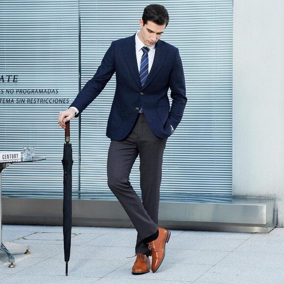 Men's Yellow-Brown Classic Lace-up Cushioned Cap-Toe Oxford/Derby Dress Shoes - Picture 2 of 7